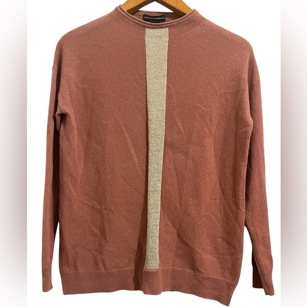 Sofia Cashmere Oversized Dusty Rose Roll Neck Sweater w/Metallic detail